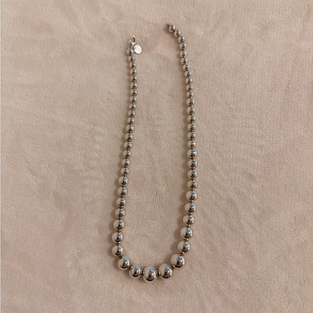 Tiffany & Co Sterling Silver 16” Graduated Bead Ball Necklace w/ Box & Pouch - Picture 4 of 13